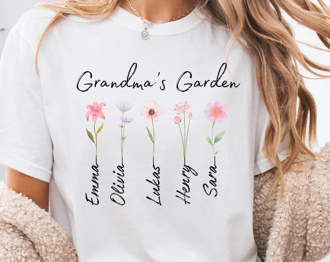 Personalized Grandma's Garden Sweatshirt: Custom Mom Garden Flower Shirt