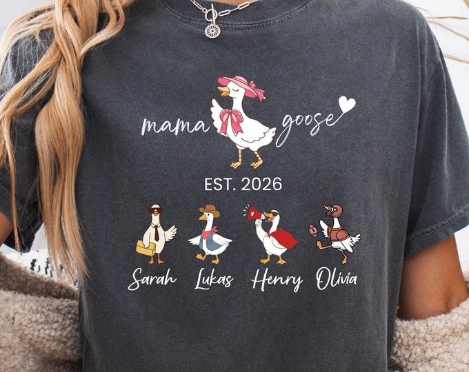Custom Mama Goose Shirt: Est. 2026 Mom Goose Family Sweatshirt, Personalized Kids Name Hoodie