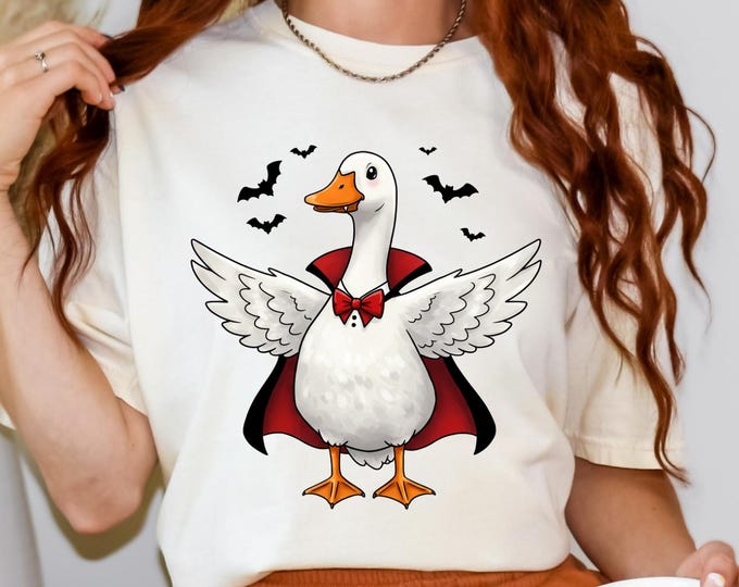 Funny Goose Halloween T-Shirt, Vampire Cape, Bats, Gothic Tee