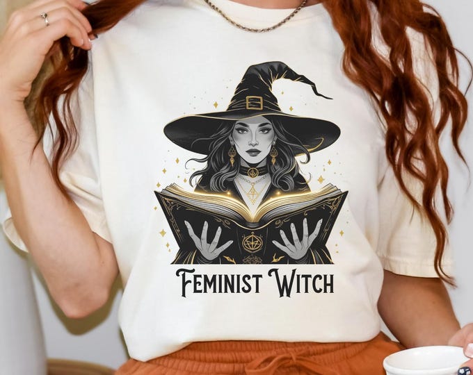 Feminist Witch White Colors T-Shirt, Powerful Woman Spellbook Tee