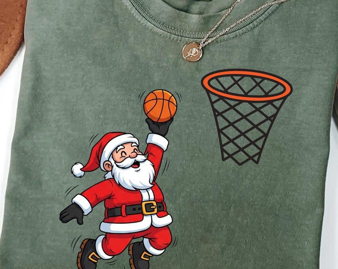 Santa Dunking Basketball Christmas Shirt: Holiday Basketball Sports Sweatshirt