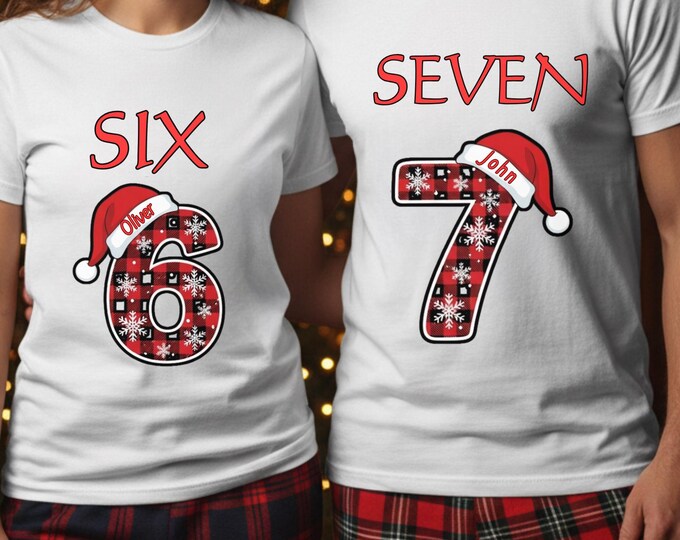 Personalized Six Seven Matching Shirts: Custom Name Couples Holiday Sweatshirt