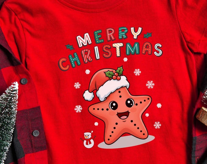 Cute Starfish Merry Christmas Shirt: Kawaii Sea Life Xmas Sweatshirt