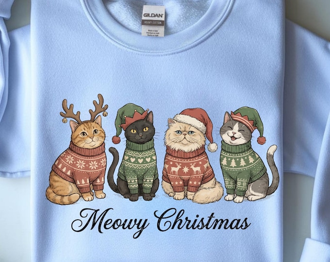 Meowy Christmas Cat Sweatshirt: Merry Christmas Cat Mom Holiday Shirt