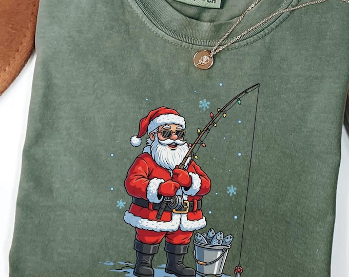 Fisherman Dad Christmas Shirt: Funny Holiday Fishing Santa Sweatshirt