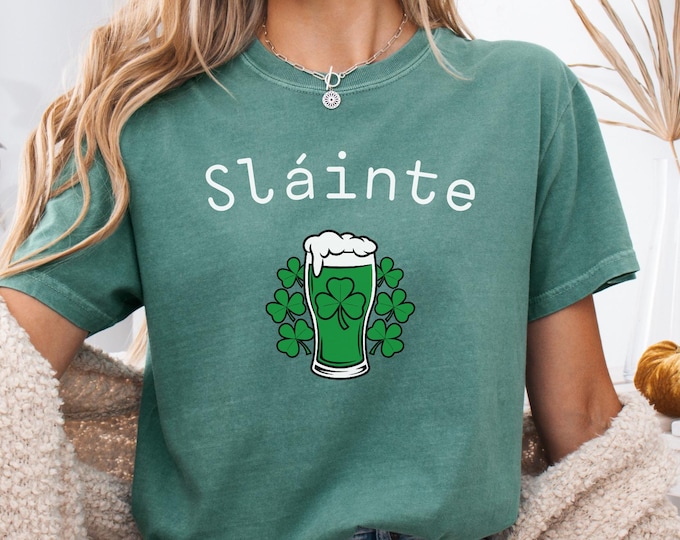Sláinte St Patrick's Day Shirt: Irish Cheers Beer Shamrock Tee, Paddy's Day Top
