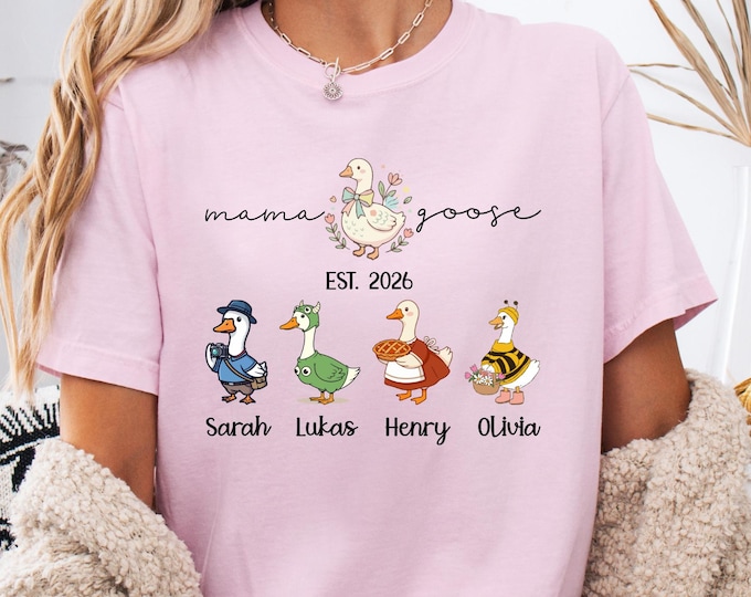 Personalized Mama Goose Shirt: Est 2026 Mom Goose Family Sweatshirt, Custom Kids Name Hoodie