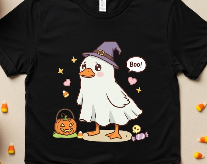 Halloween Ghost Goose Black T-Shirt, Funny Boo Duck Spooky Season Tee