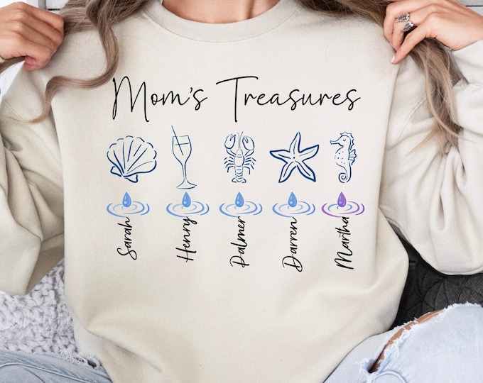 Custom Ocean Mom's Treasures Sweatshirt: Personalized Ocean Lover Mama Shirt, Mother's Day Gift