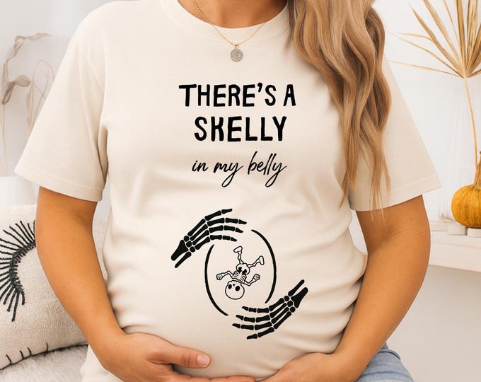 Skelly in My Belly Maternity Shirt, Halloween Pregnancy Announcement