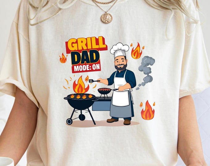 Grill Dad BBQ Mode T-Shirt, Barbecue Lover Dad Shirt, BBQ Chef Dad Tee, Grilling Humor Tee, Gift for Barbecue Master Dad