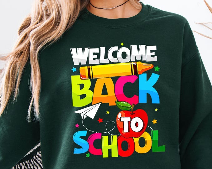 Welcome Back to School T-Shirt, Crayon, Apple And Confetti School Sweatshirt
