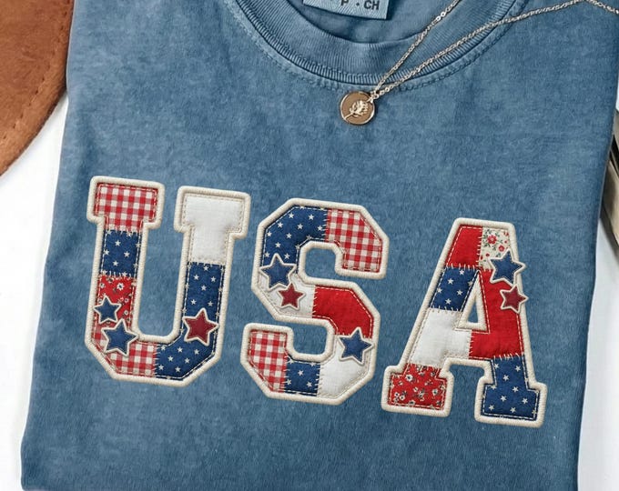 USA Independence Day Patchwork Shirt: Patriotic Freedom Sweatshirt, July 4th Gift