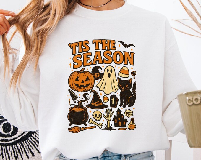 Tis the Season Halloween Sweatshirt: Retro Pumpkin Ghost Halloween Sweater