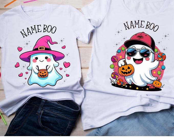 Customizable Halloween Family T-Shirt, Matching Duo Ghost Couple Tees