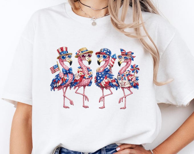 Patriotic Flamingo 4th of July Shirt: Red White Blue Summer Tee, Beach Vacation Outfit