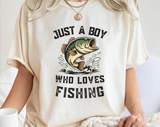 Just A Boy Who Loves Fishing Shirt: Fisherman Dad Sweatshirt, Funny Fishing Quote Crewneck