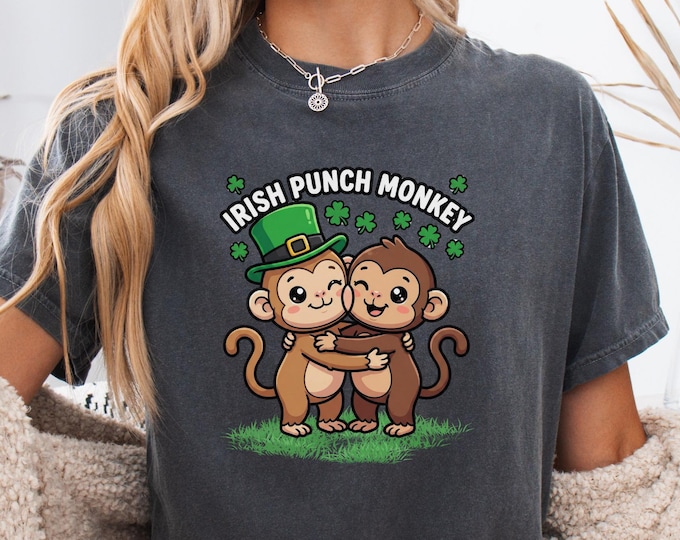 Irish Punch Monkey Shamrock Shirt, Funny St Patrick's Day Tee, Lucky Party Crewneck