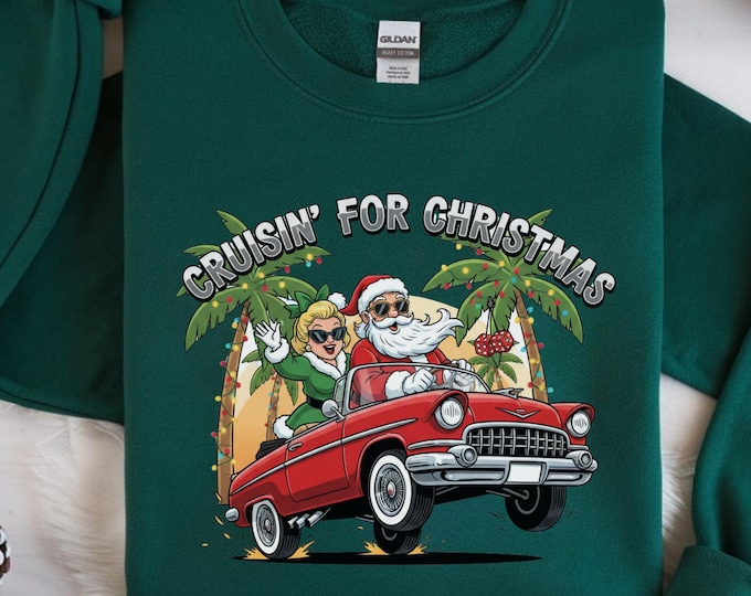 Retro Cruisin for Christmas Sweatshirt: Vintage Car Tropical Santa T-shirt