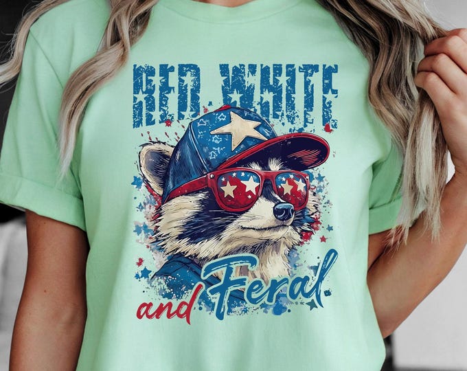 Feral Raccoon 4th of July T-Shirt, Funny Patriotic USA Graphic Tee