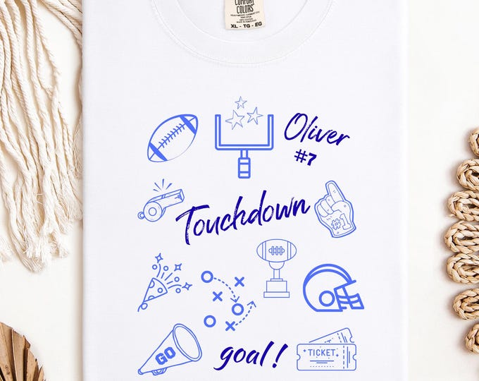 Personalized Football Game Day Shirt: Custom Name and Number Sports Cotton Tee