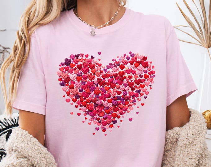 Faux Yarn Pink Heart Shirt: Coquette Valentines Day Big Heart Sweatshirt