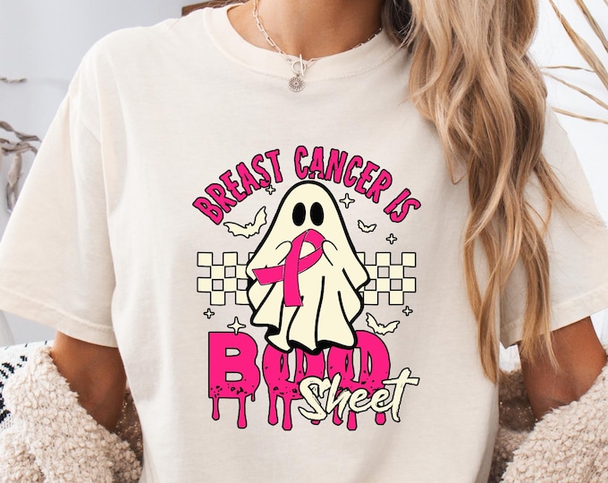 Breast Cancer Awareness Halloween Shirt: Boo Sheet Ghost Pink Ribbon Ladies Tee