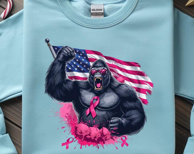 Breast Cancer Awareness Sweatshirt: Gorilla Pink Ribbon Fight Cancer Tee