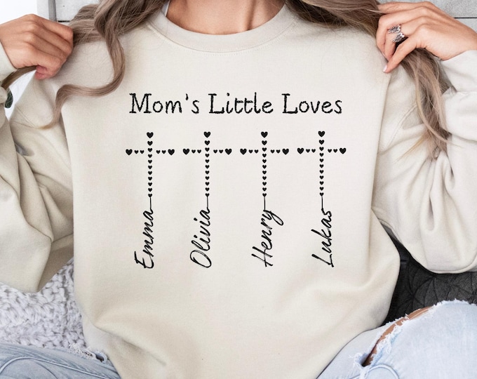 Custom Mom's Little Loves Sweatshirt: Personalized Kids Name Mama Cross Shirt, Mothers Day Gift