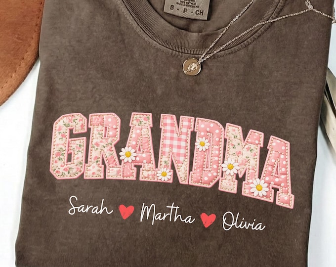 Personalized Grandma Shirt With Kids Names: Custom Floral Patchwork Sweatshirt, Mother's Day Gift