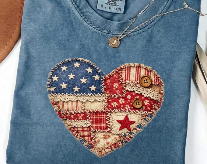 Patriotic Patchwork US Heart Shirt: America 250th Anniversary Sweatshirt, USA Flag Heart Crewneck