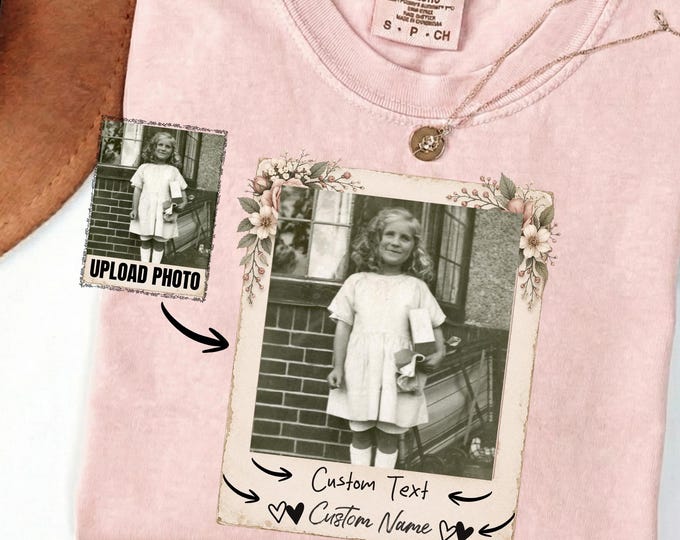 Custom Vintage Photo And Name Shirt: Personalized Text Polaroid Sweatshirt, Mother's Day Personalised Gift