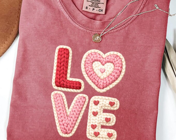 Faux Yarn LOVE Valentine's Day Shirt: Coquette Bow Women Valentine Sweatshirt