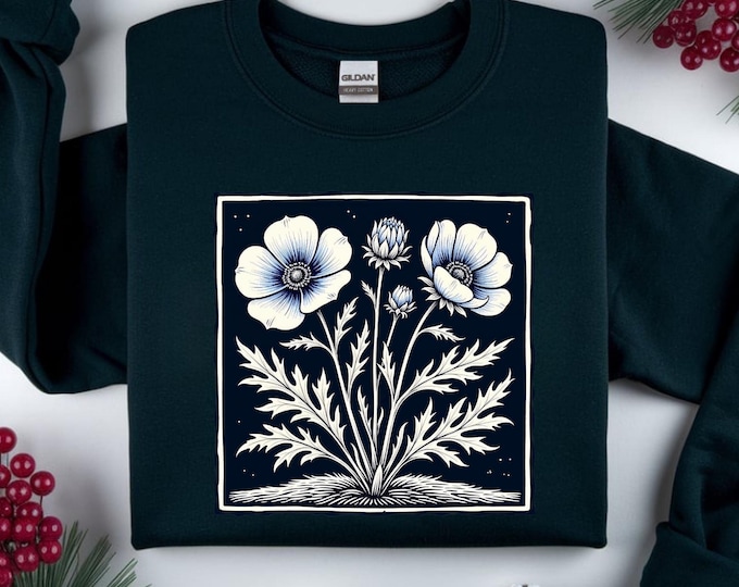 Vintage Wildflowers Botanical Sweatshirt:  Minimalist Wilderness Flower Art Crewneck