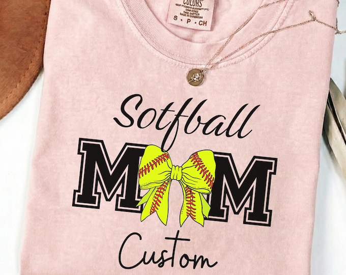 Personalized Coquette Softball Mom Shirt: Custom Name Sports Mama Crewneck