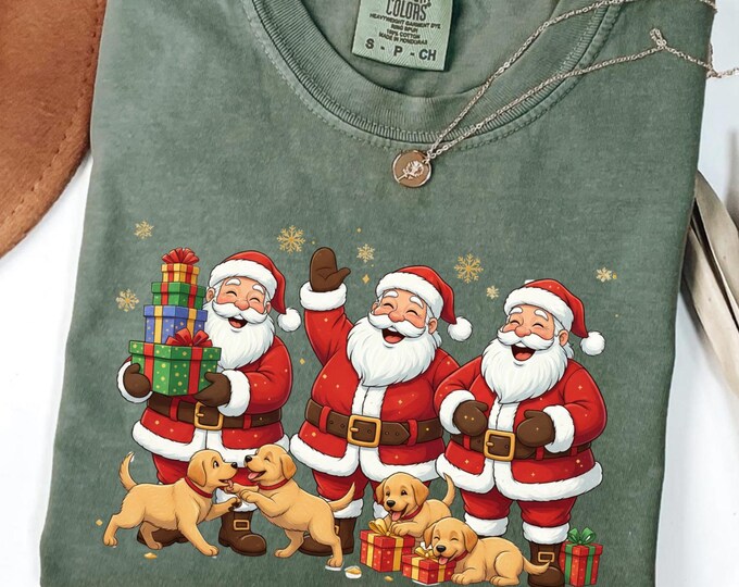 Custom Dog Lovers Christmas Shirt: Santa Claus Bulldog Puppy Tee