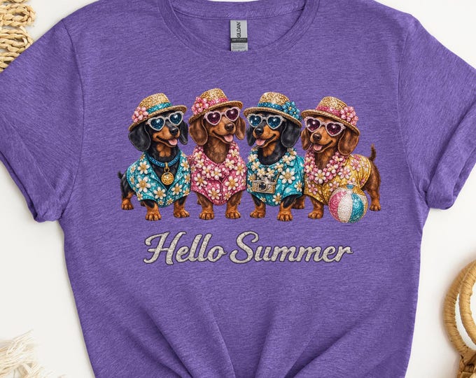 Hello Summer Dachshund Shirt: Beach Wiener Dog Tee, Funny Dog Mom Vacation Outfit