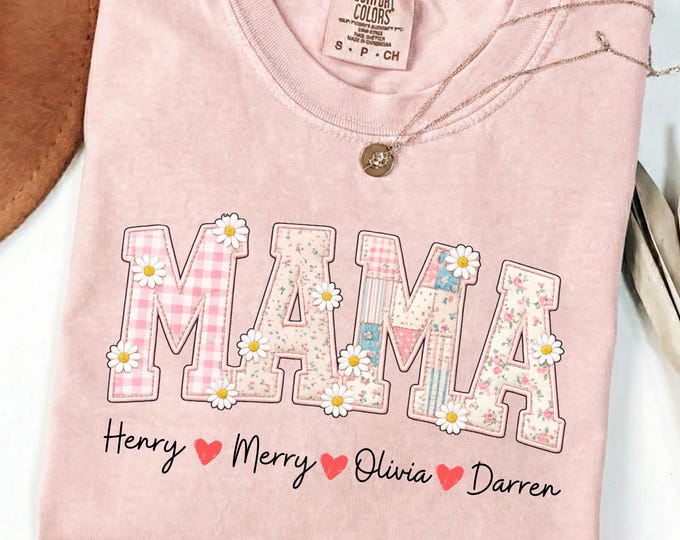 Personalized Floral Patchwork Mama Shirt: Custom Kids Names Sweatshirt, Mother's Day Gift For Mom