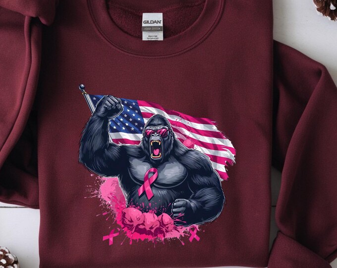 Breast Cancer Awareness Sweatshirt: Gorilla Pink Ribbon Fight Cancer Shirt