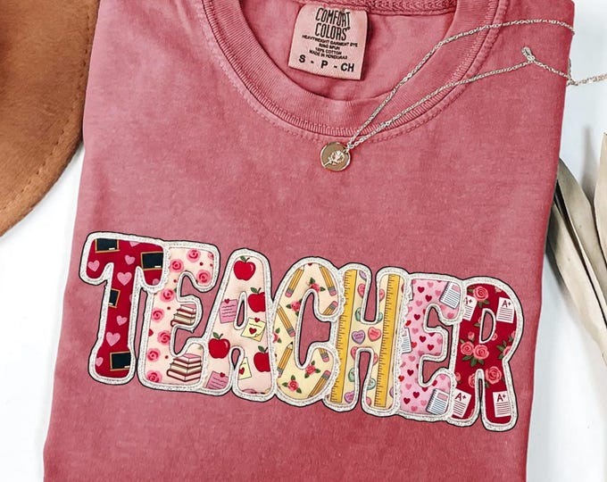 Valentines Faux Yarn Teacher Shirt: Back To School Theme Varsity Sweatshirt