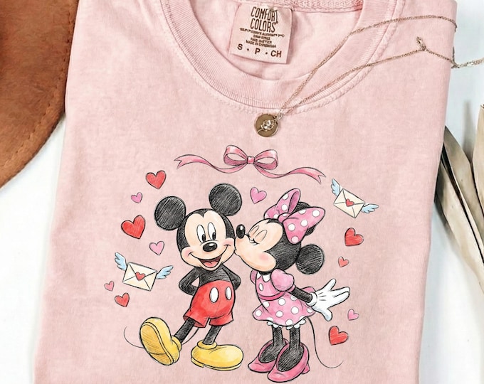 Disney Mickey Minnie Valentine Shirt: Couple Happy Valentines Sweatshirt, Coquette Bow Disneyland Crewneck Sweater