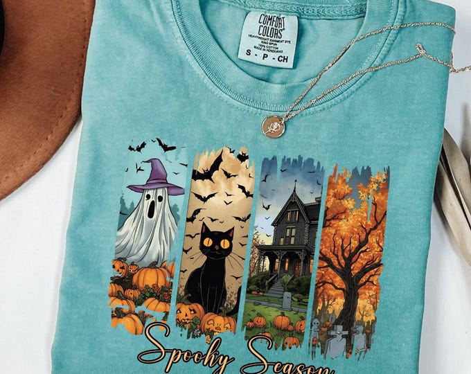 Spooky Season Halloween Shirt: Ghost Cat Haunted House Pumpkin Tee