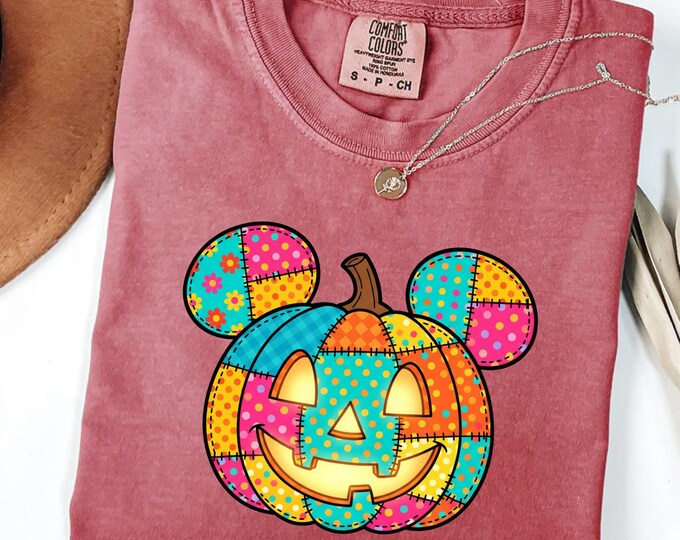 Colorful Patchwork Disney Halloween Shirt: Mickey and Friends Disneyland Shirt