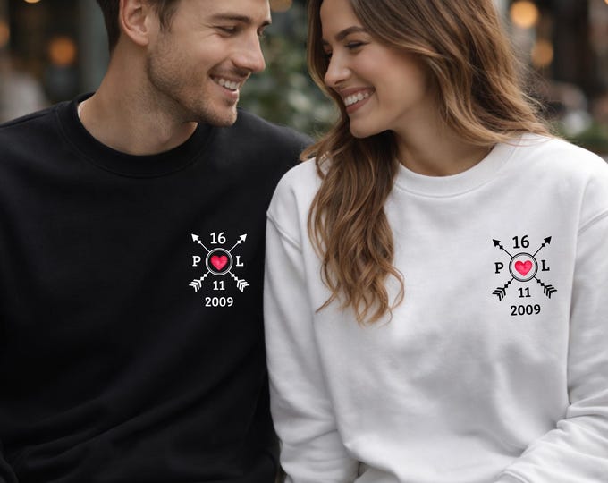 Personalized Valentines Matching Couple Sweatshirt: Custom Couple Relationship Date Shirt, Anniversary Gift