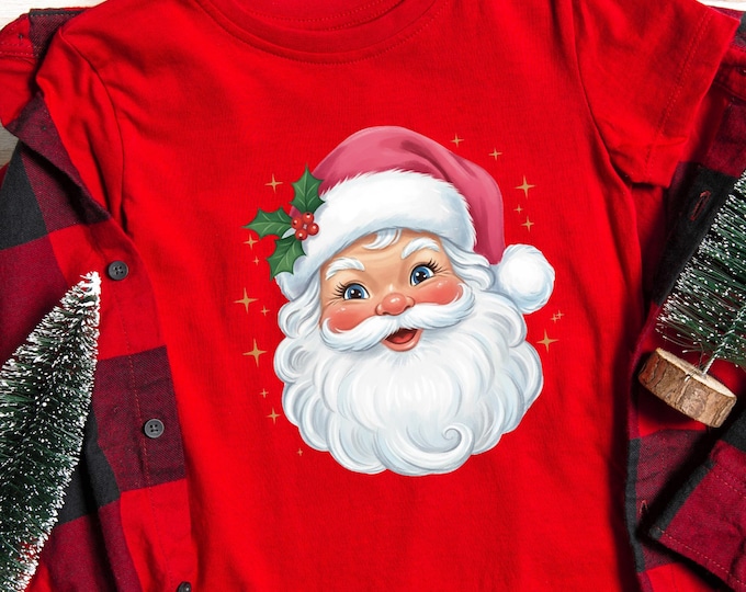Pink Santa Vintage Christmas T-shirt: Cute Santa Face Family Christmas Tee