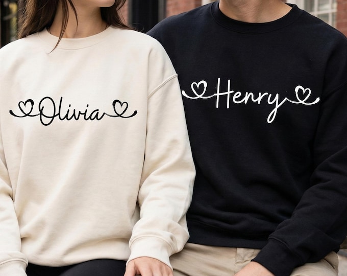 Custom Valentines Day Sweatshirt: Personalized Name Couple Shirt, Matching Couple Tee
