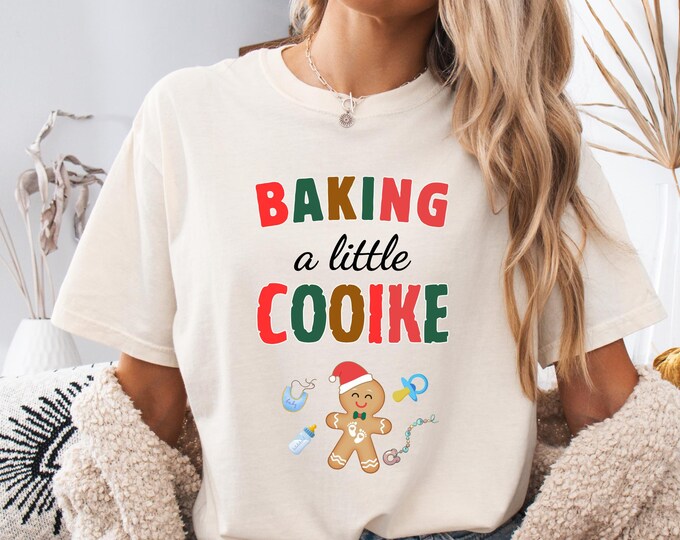 Growing A Little Cookie Christmas Shirt: Xmas Pregnancy Announcement Sweatshirt