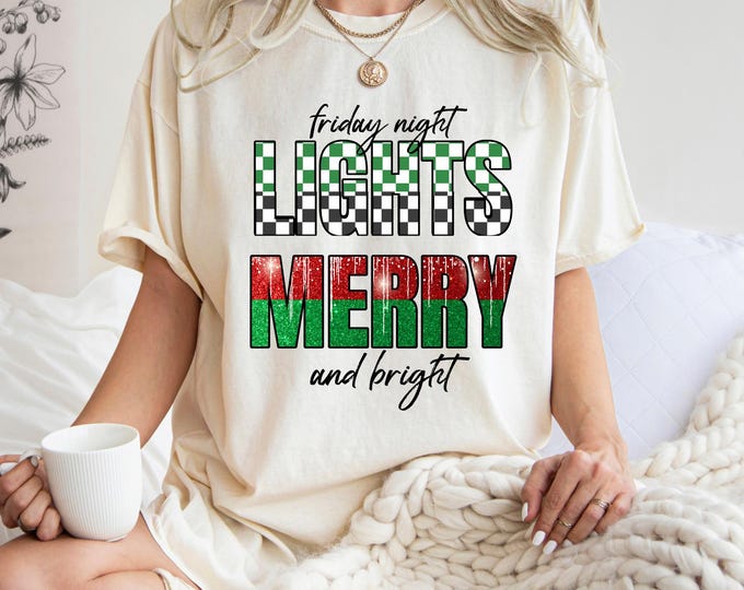 Friday Night Lights Christmas Shirt, Merry And Bright Football Tee