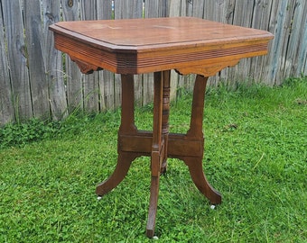 eastlake table, parlor table, side table, wood table, rolling table, tea table, serving table, entry table, carved table