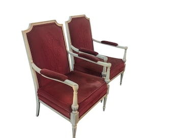Vintage Plastino and Owens  French Provincial Style Red Velvet Armchairs – Pair